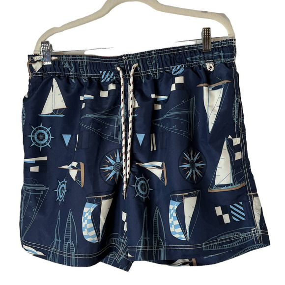 Lands' End Swim Trunks in a Blue and White Nautical Theme Size Large 36-38 - Picture 1 of 4